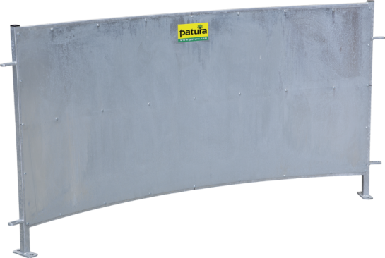 Gebogen hek, met blik bekleed, L=1,87 mvoor vang- en behandelinstallatie
voor schapen,  verzinkt